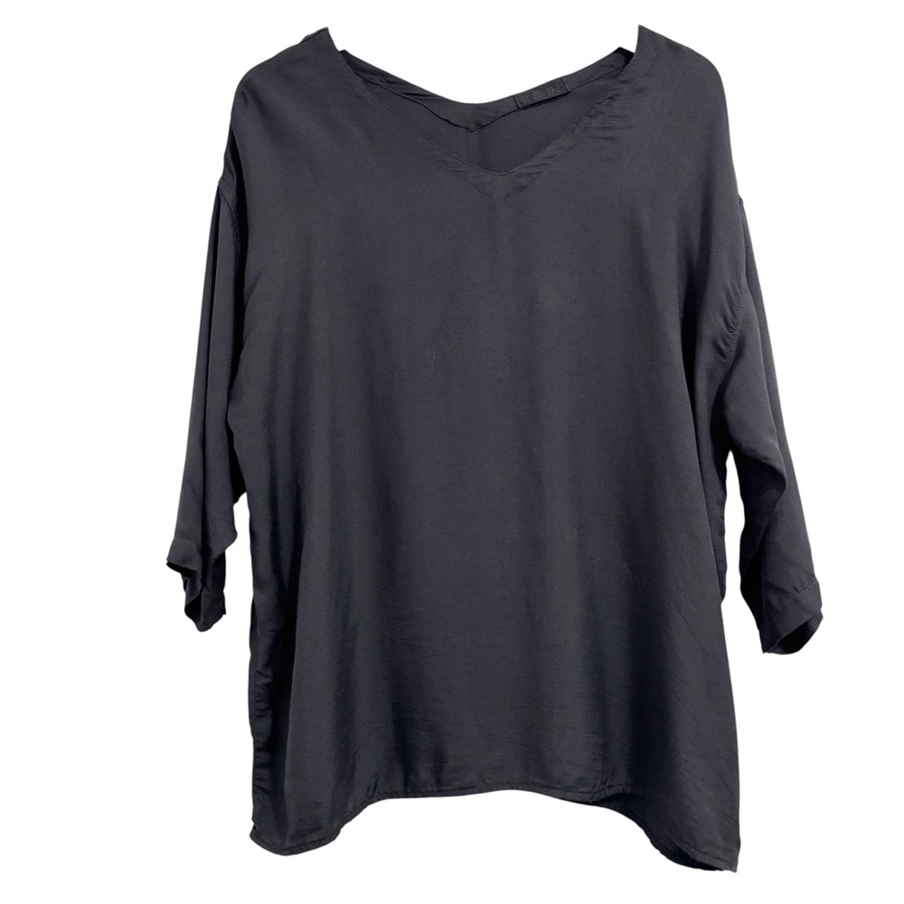 CP Shades Black Silk Blend V Neck 3/4 Sleeve Top Small